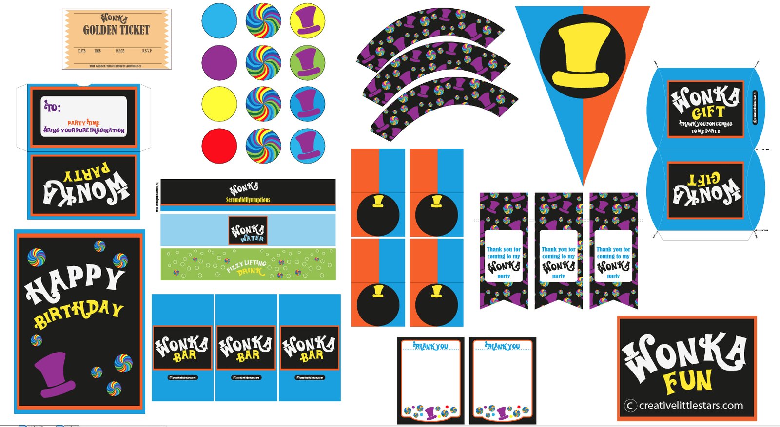 Printable Willy Wonka Party Collection â Blue